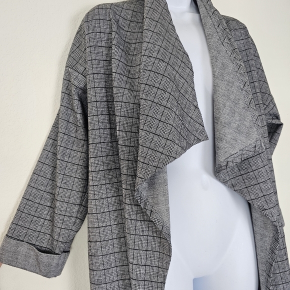 Eleven22 Draped Waterfall Collar Plaid Open Front Cardigan Jacket - Picture 3 of 10
